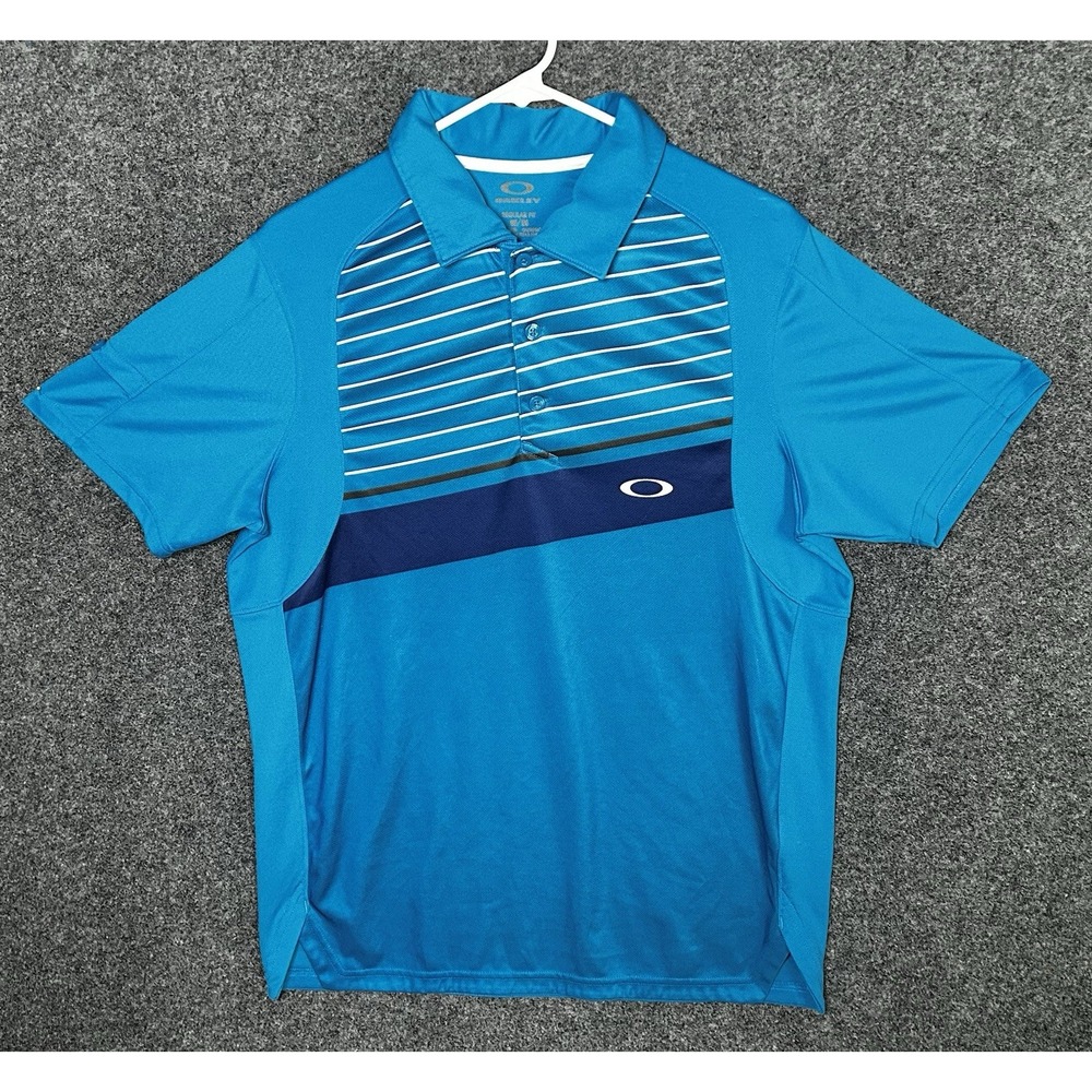 Oakley Men's Regular Fit Polo‎ Shirt~ Size Medium ~ Turquoise/Navy/White Logo